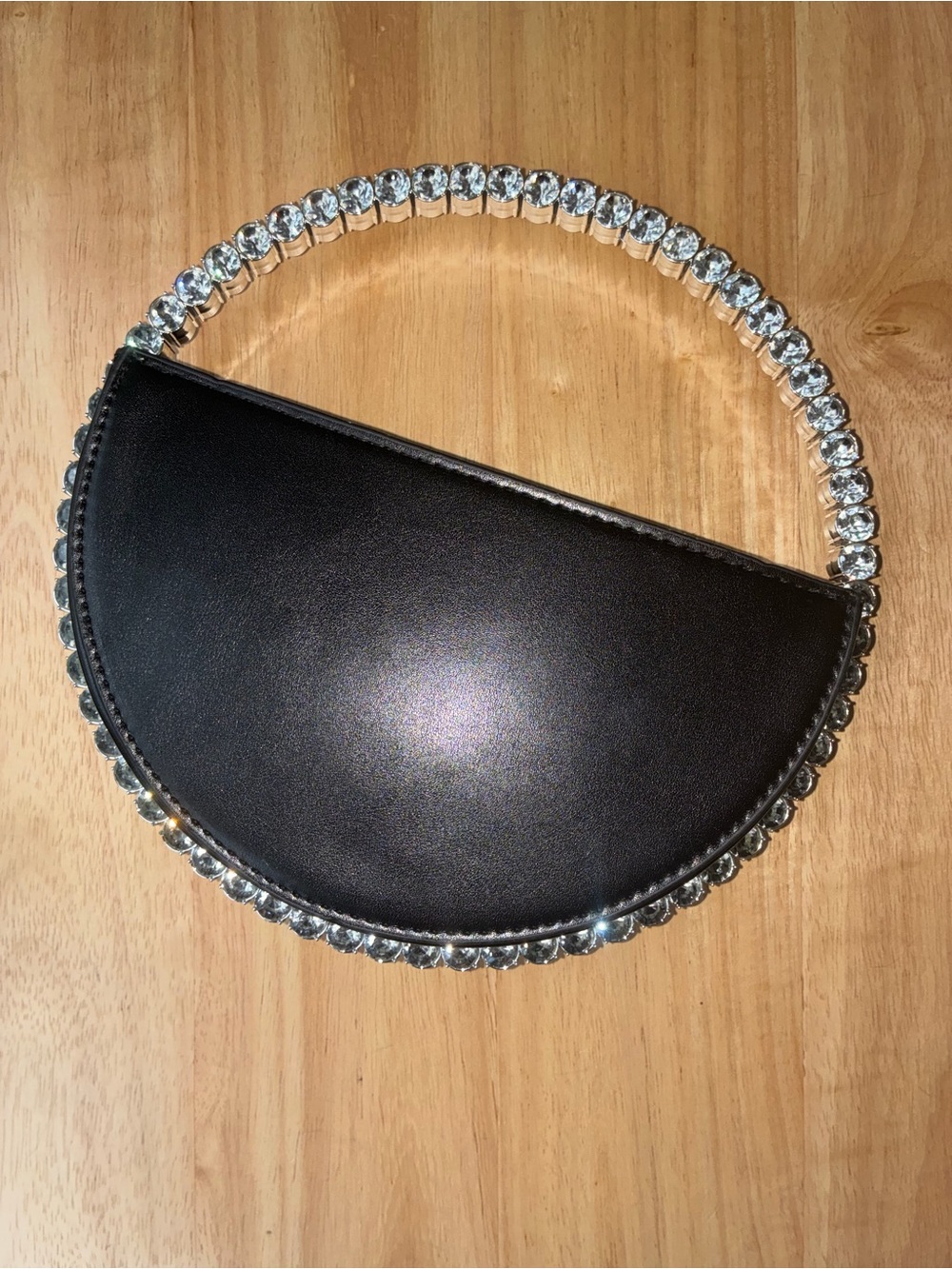 Crystal-Handle Black Semi-Circle Evening Clutch - Picture 2 of 10